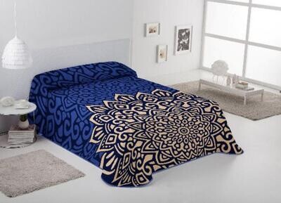 Manta sofá de Terciopelo de Poliéster 220 x 240 cm-Mandalas en Azul - El Lujo y Confort que Necesitas para Camas de 135 y 150 cm