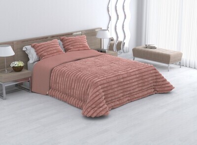 Edredones cama 150 con borreguito color| Sedalina & Borreguillo | extra grueso de +700gr/m2 - Térmico invierno + Cuadrantes Regalo | Rayas en Rosa.