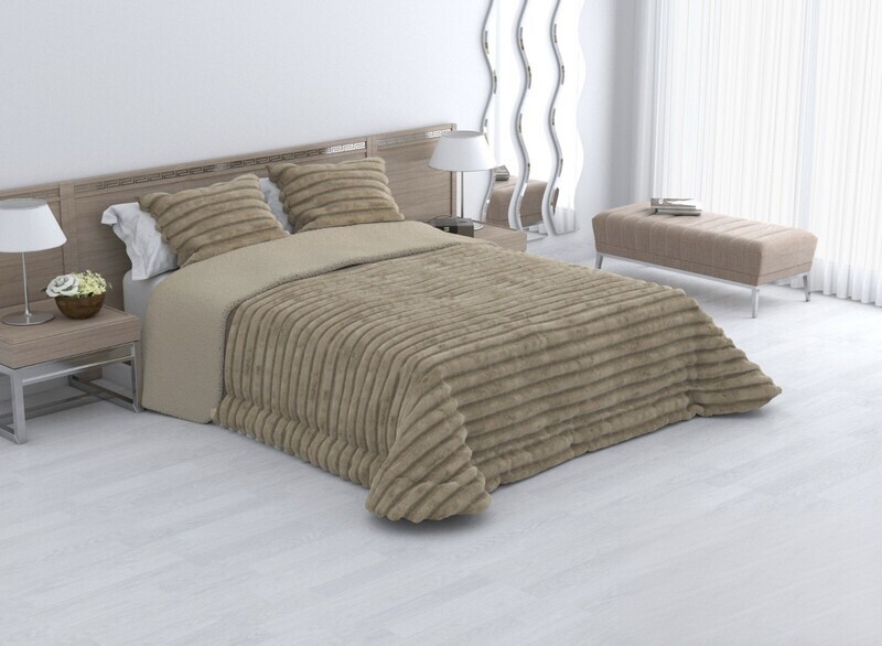 Edredones cama 150 con borreguito color| Sedalina & Borreguillo | extra grueso de +700gr/m2 - Térmico invierno + Cuadrantes Regalo | Rayas en Taupe.