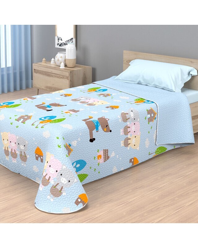 Colcha de cama Juvenil Reversible Estampada - Diseño Cerditos - Para 90cm y 105cm - Económica.