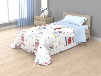 Colcha de cama Juvenil Reversible Estampada - Diseño Perros - Para 90cm y 105cm - Económica.
