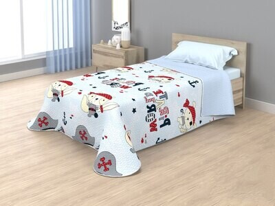 Colcha de cama Juvenil Reversible Estampada - Diseño Marinero - Para 90cm y 105cm - Económica.