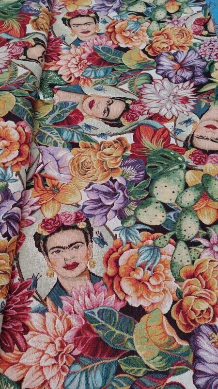 Cortinas de exterior por metros-Tejido de Arte y Cultura: Tela de Jacquard Inspirada en Frida Kahlo – (1 metro ancho x 280cm de alto)