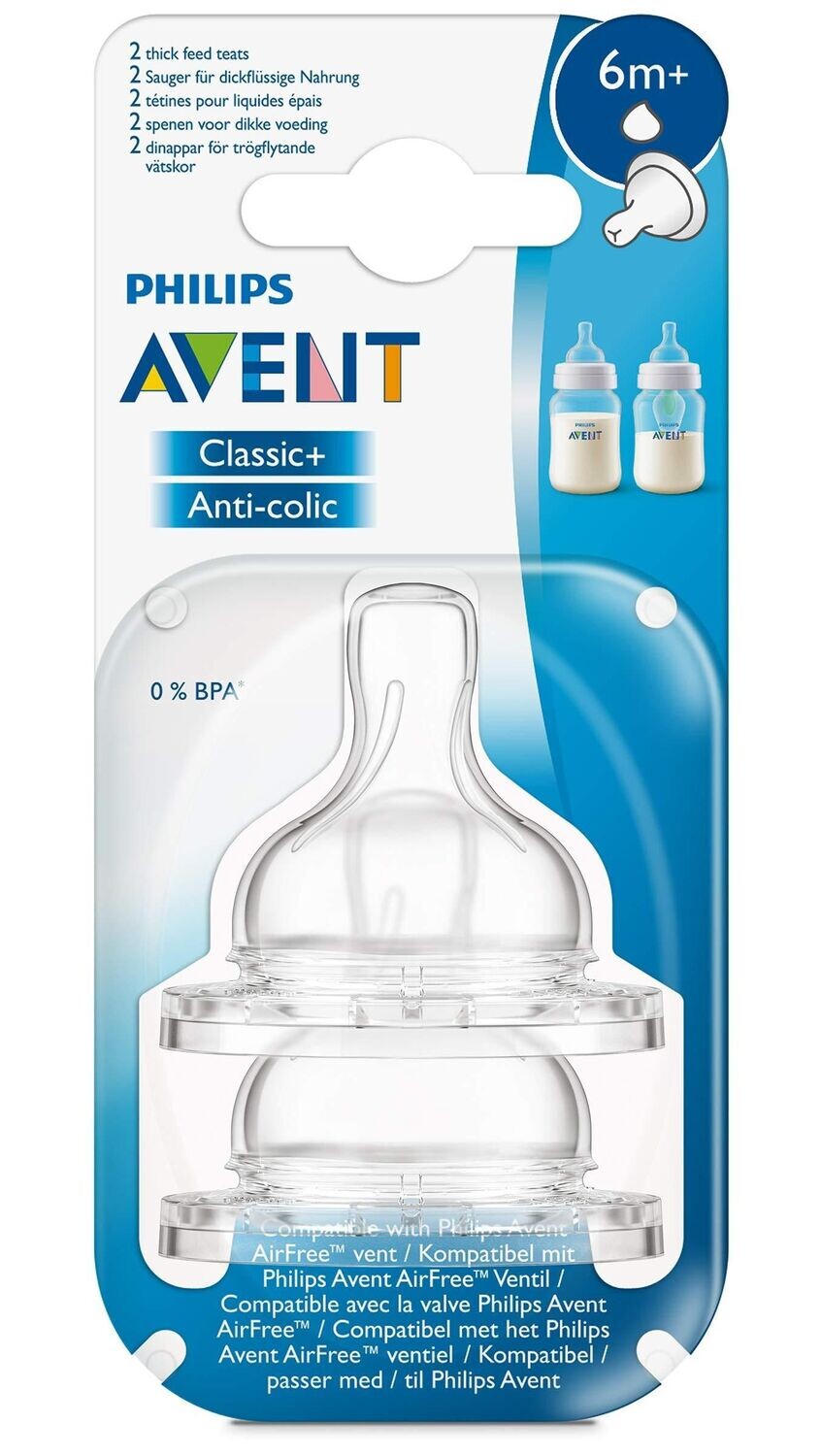 AVENT Classic Anti-Colic Baby Nipple Bottle 2 Pack Teats 6M+