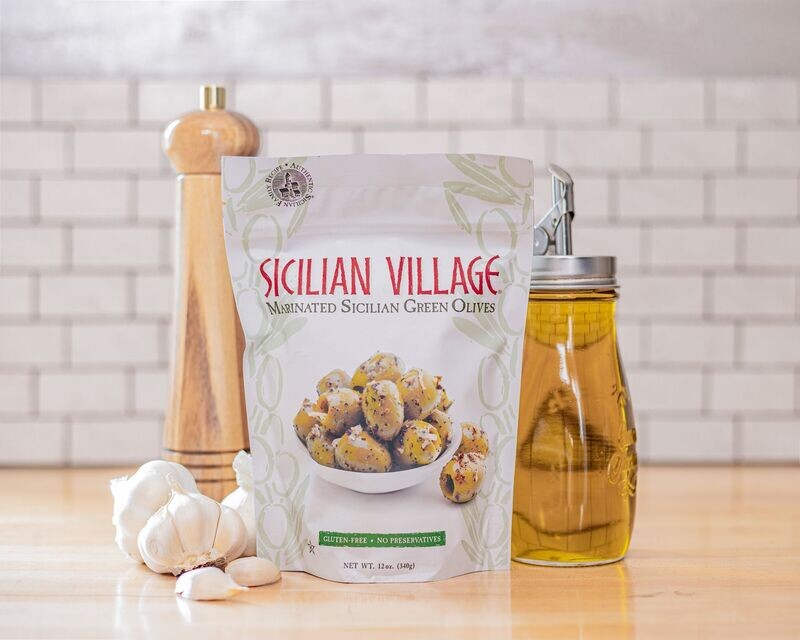 Sicilian Village Marinated Sicilian Green Olives