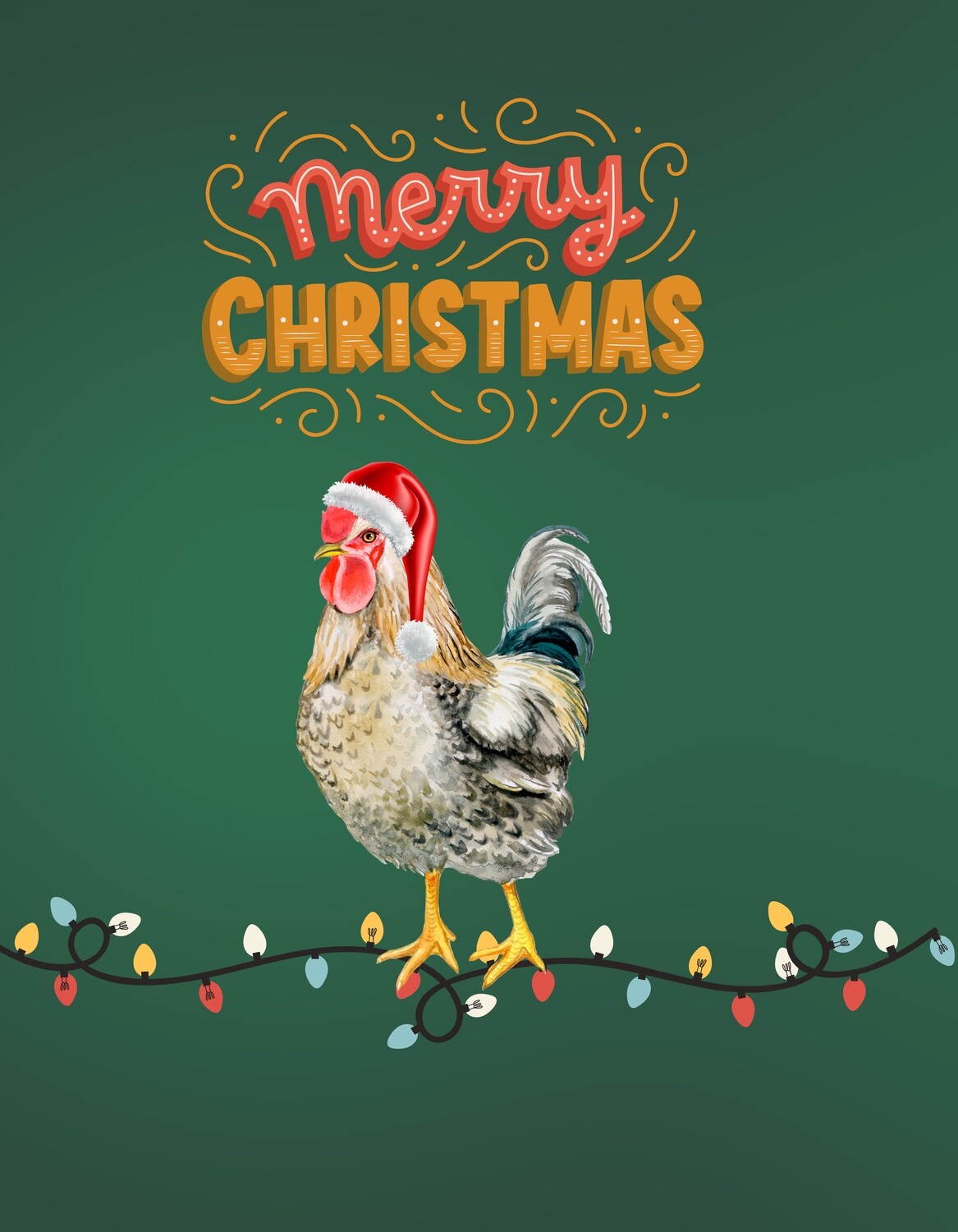 Merry Christmas - Chicken- Light strand - Green