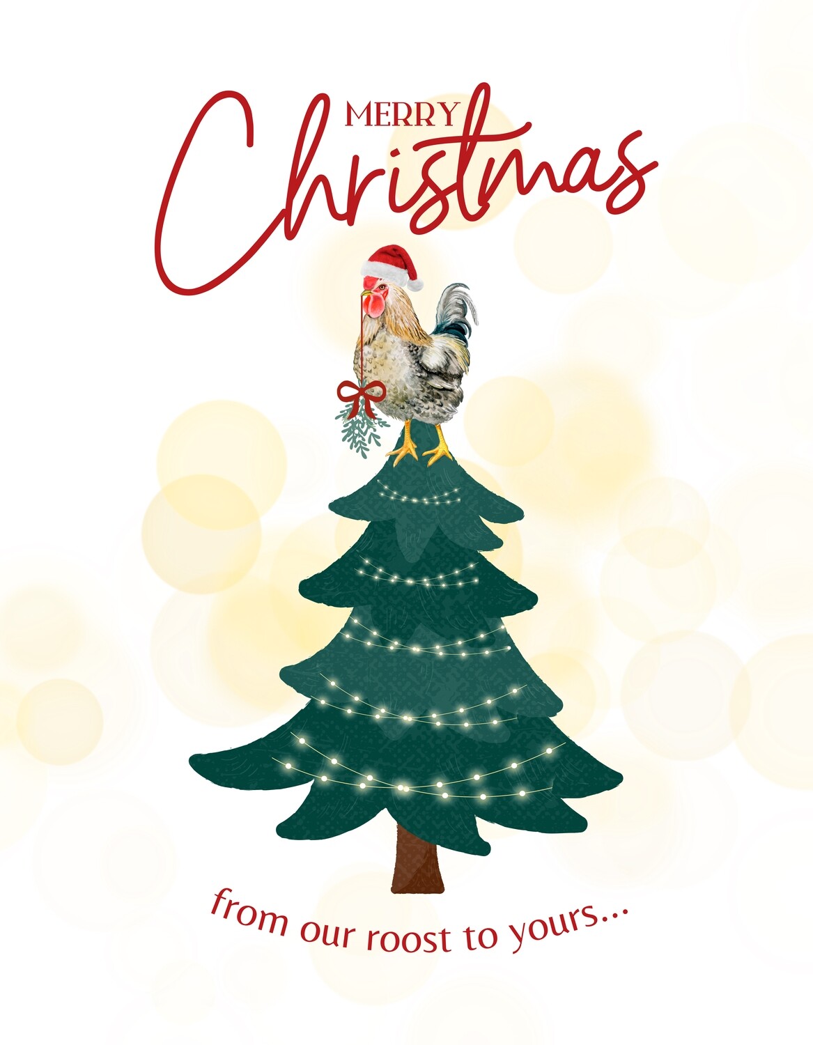 Merry Christmas from our roost to yours - chicken/rooster tree top white with gold swirl