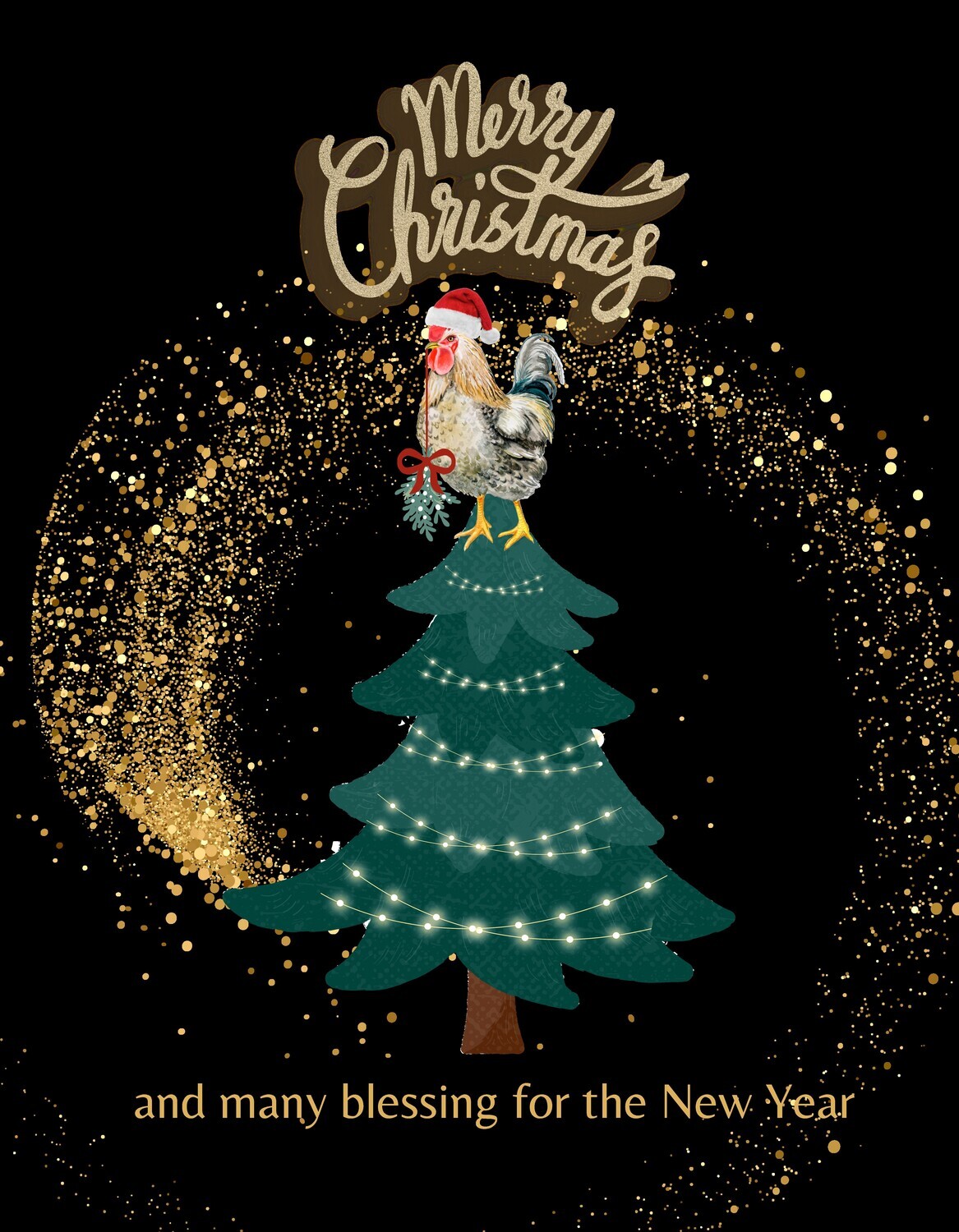 Merry Christmas and many blessings for the New Year - Chicken/rooster BLACK
