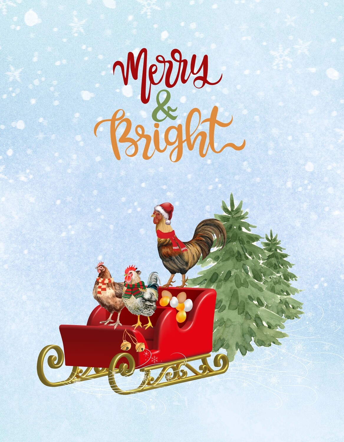 Merry &amp; Bright - chickens sleigh