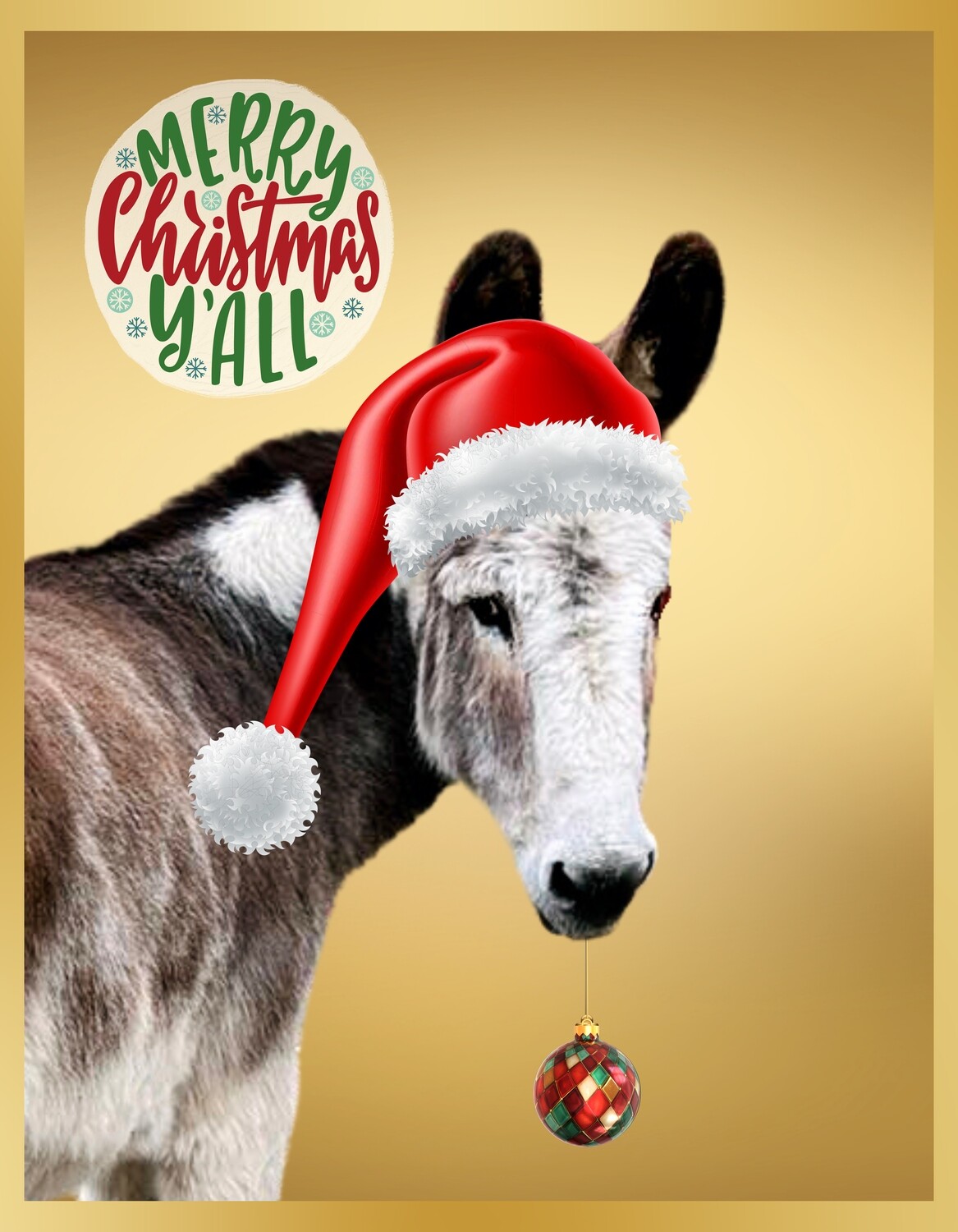 Elwood Donkey - MERRY CHRISTMAS Y'ALL - Close - Ornament