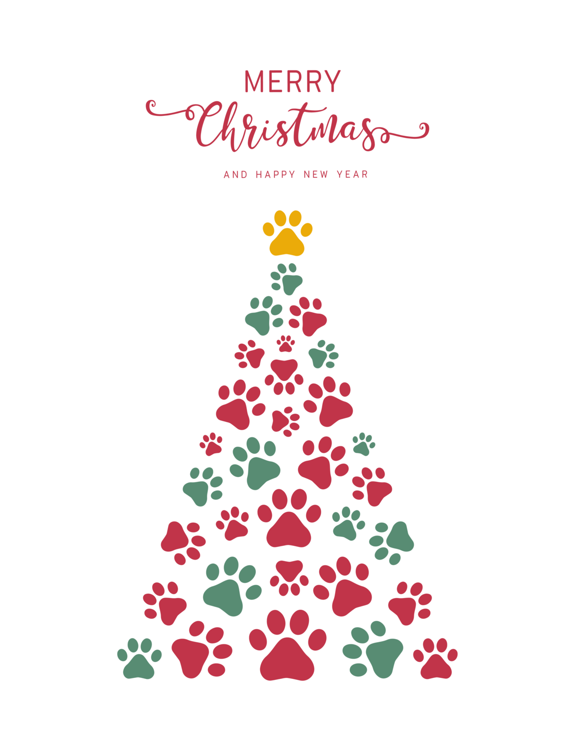 Merry Christmas and Happy New Year - paw tree - white