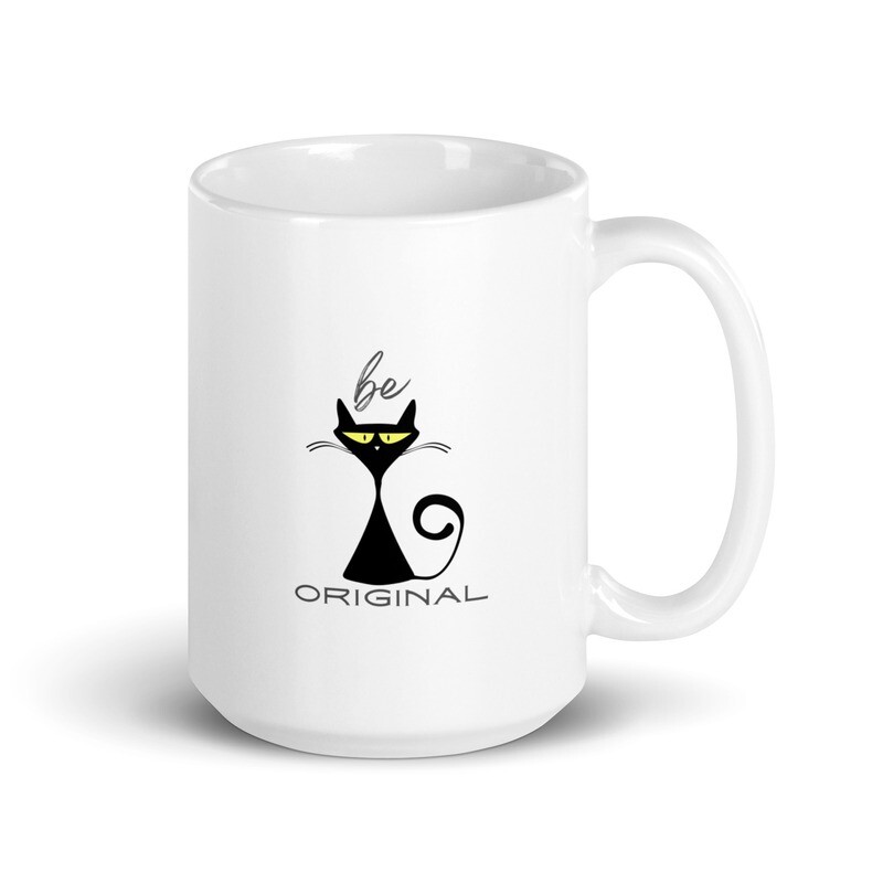 White glossy mug - Be Original - cat
