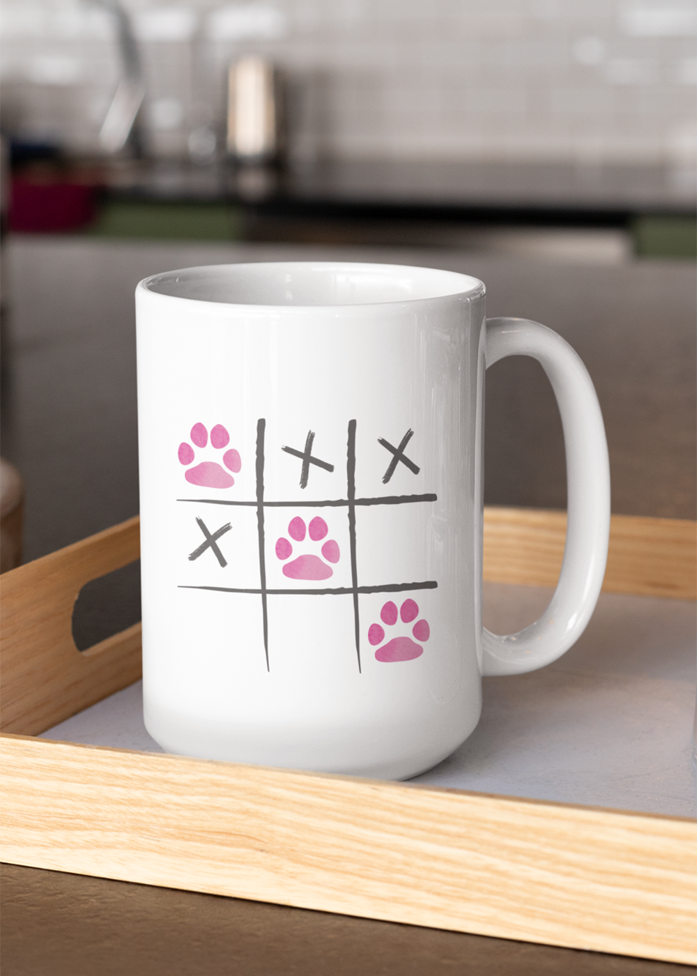 Tic Tac Paw-  White glossy mug