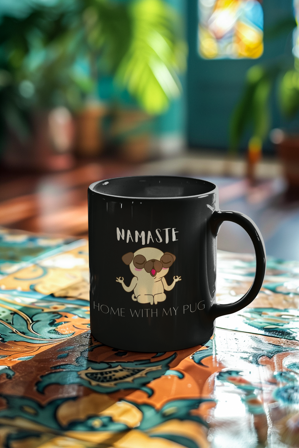 Namastay Home WIth My Pug - Black Glossy Mug