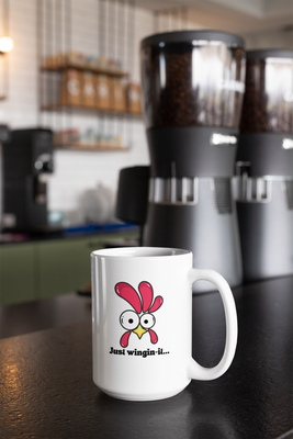 15oz White glossy mug - Just Wingin it