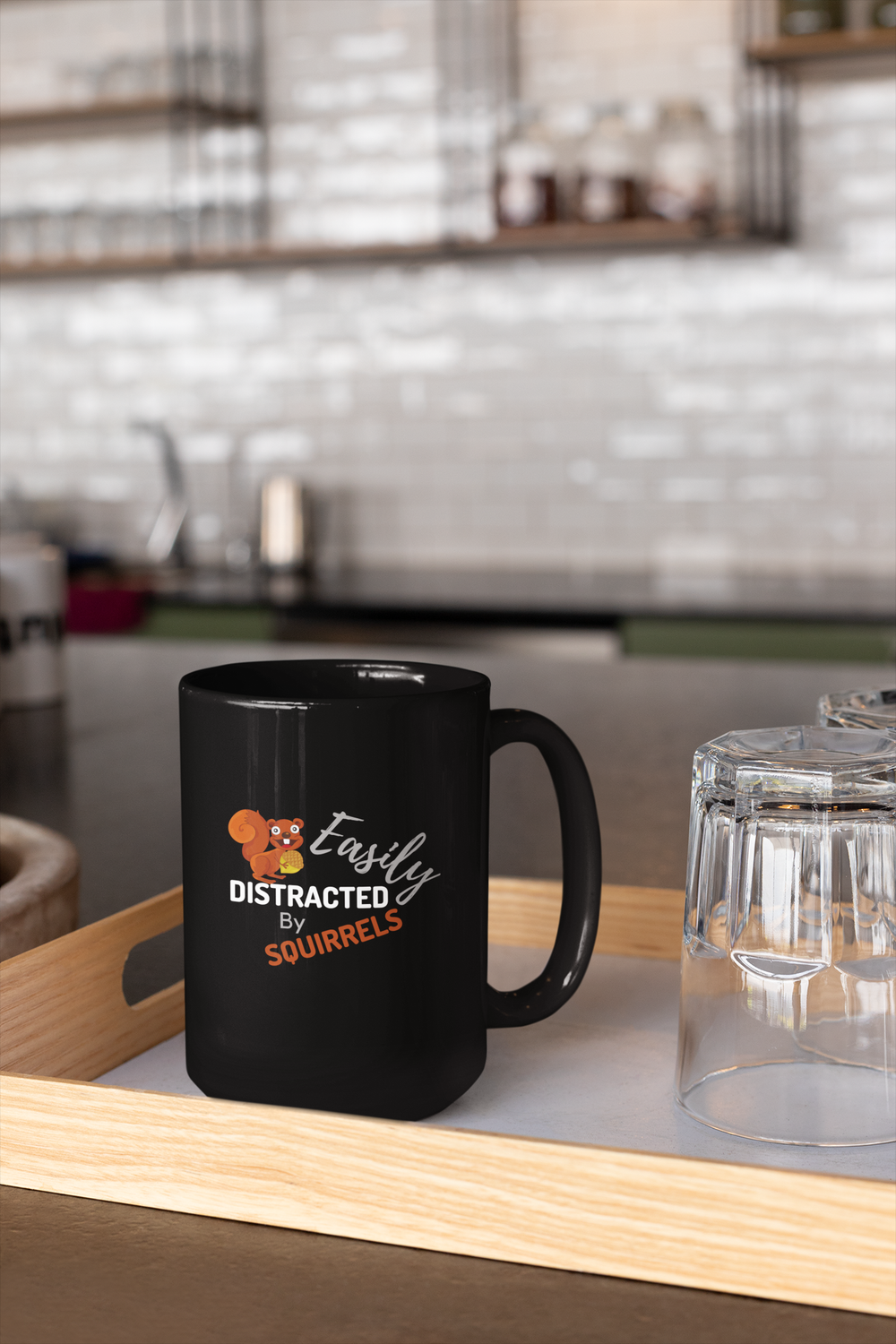 Easily Distracted by Squirrels 11oz and 15oz - Black Glossy Mug
