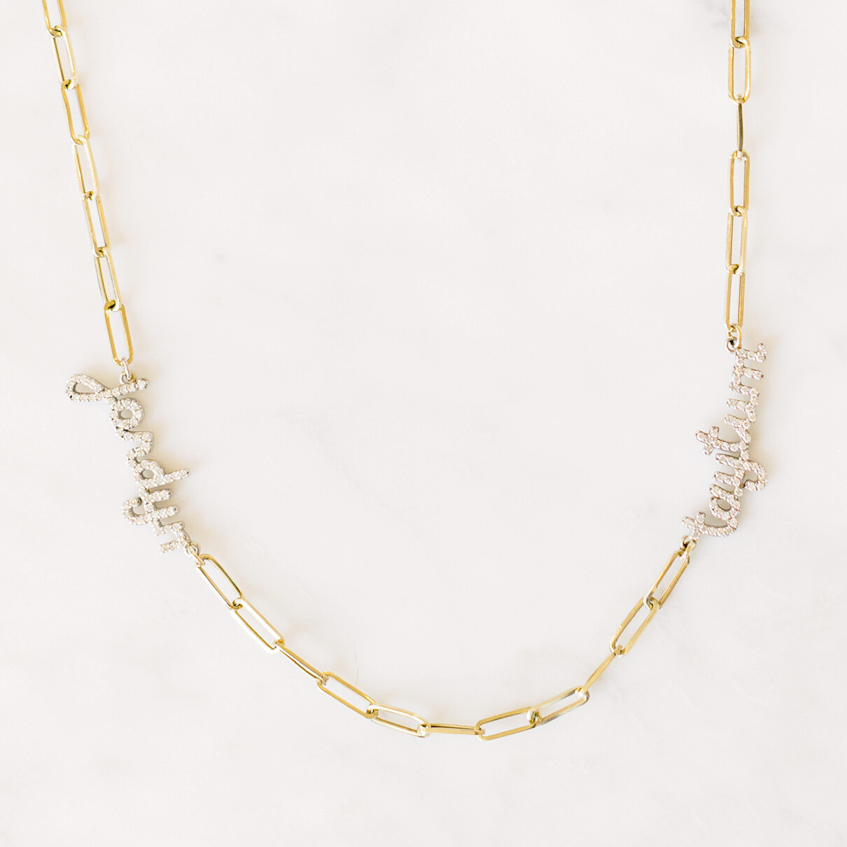 Diamond Name Necklace with Paperclip Chain in Gold