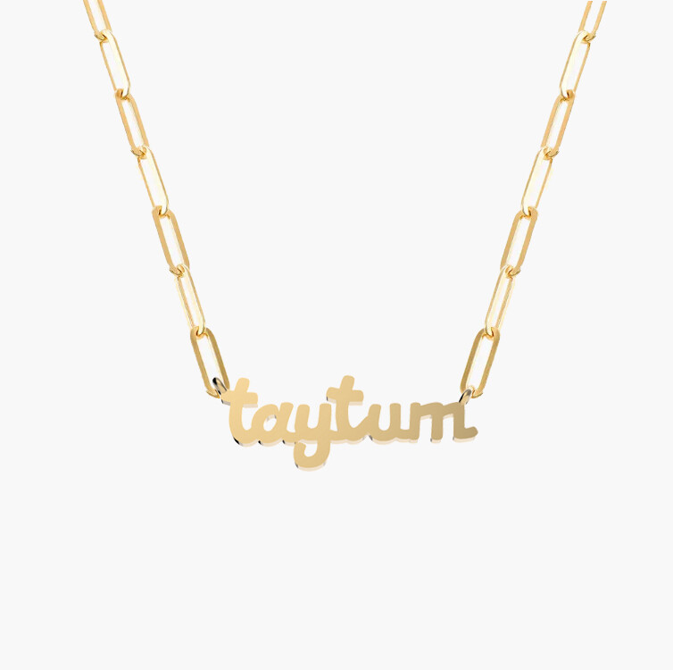 14kt Yellow, White and Rose gold name plate with paperclip necklace