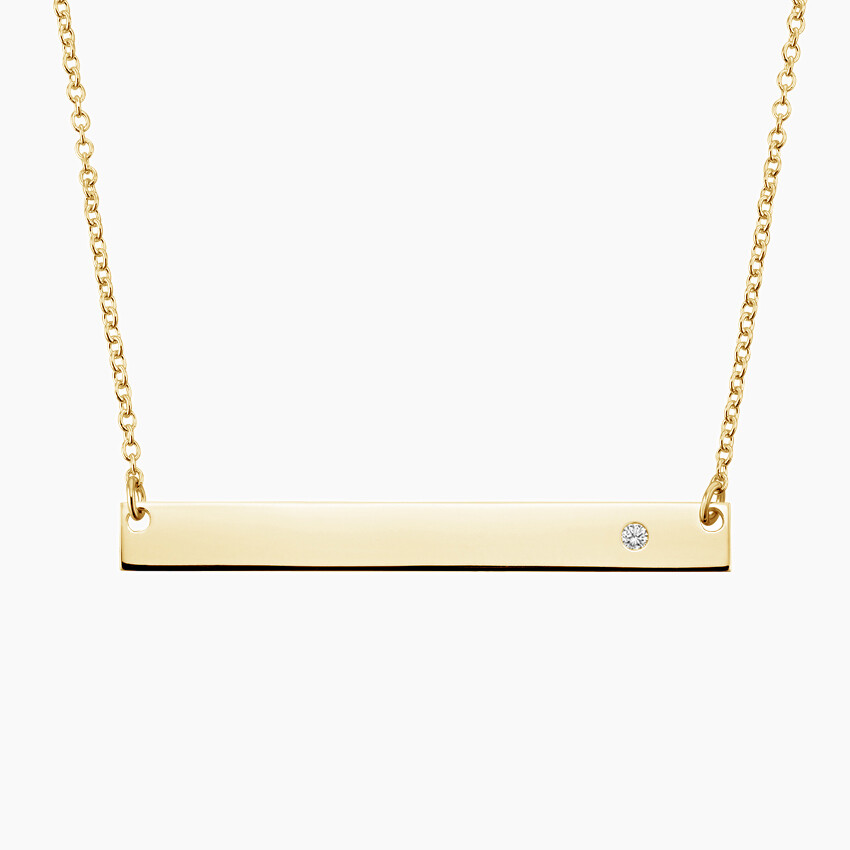Personalized Bar 14kt Yellow, White and Rose gold diamond engravable necklace with chain