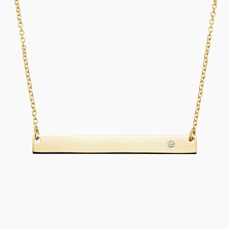 Personalized Bar 14kt Yellow, White and Rose gold diamond engravable necklace with chain