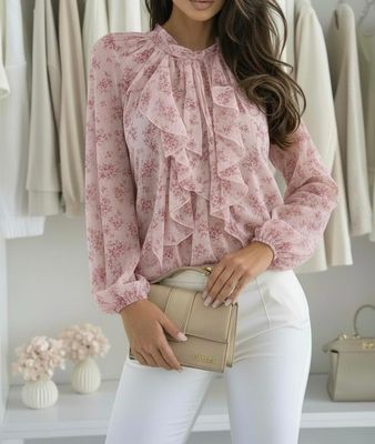 Blouse rose à volants et imprimé floral