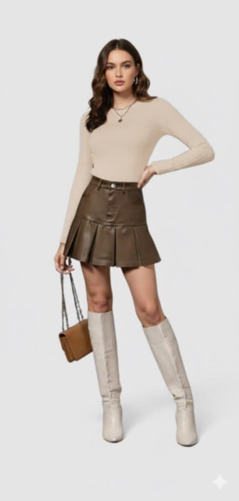 Jupe courte simili cuir marron chocolat