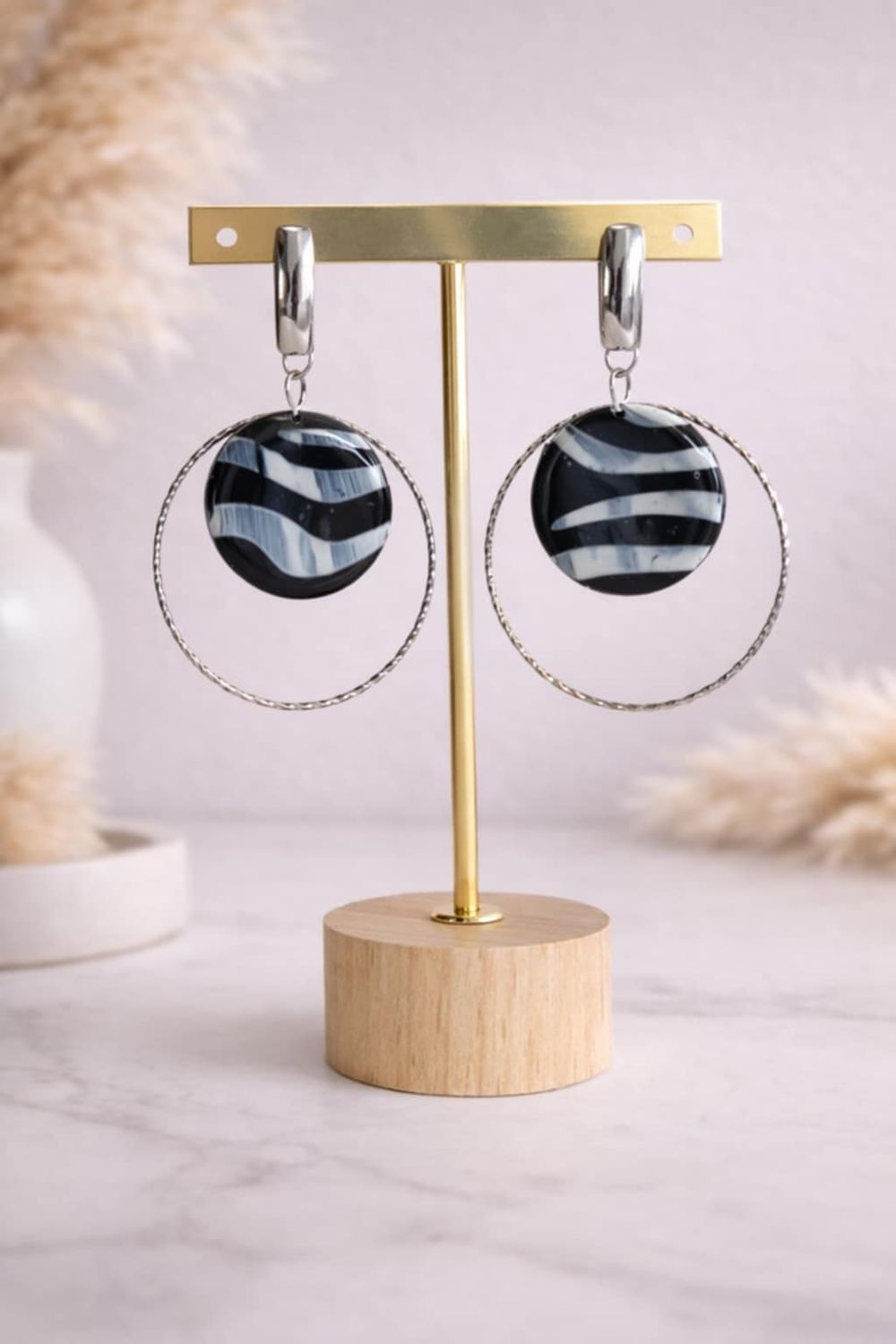 Créoles Noir/Blanc Marbré