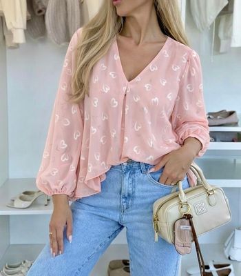 Blouse rose imprimé coeur