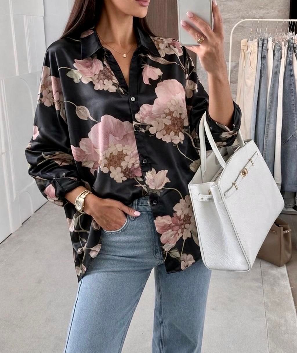 Chemisier satiné fleuri