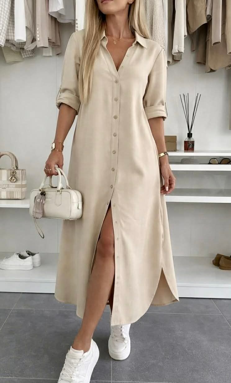 Robe chemise beige