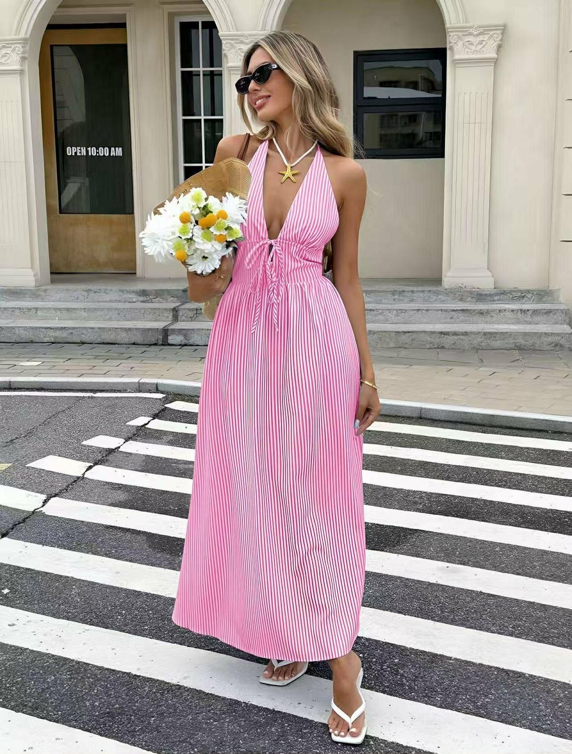 Robe longue rose