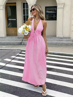 Robe longue rose
