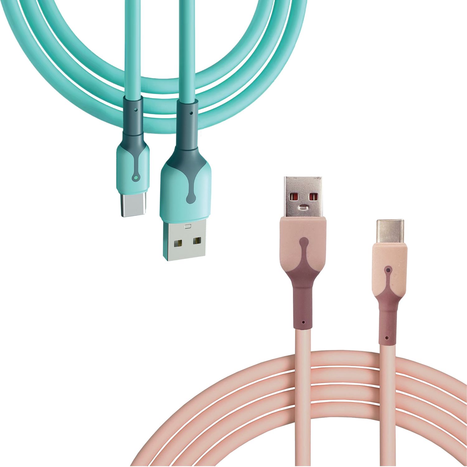 USB A-C Turquoise and Dusty Pink data cables