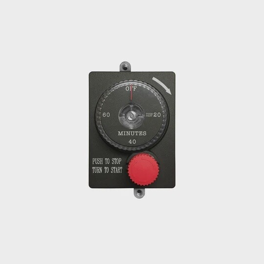 Mechanical timer with manual emergency shut-off. 1 hour countdown timer