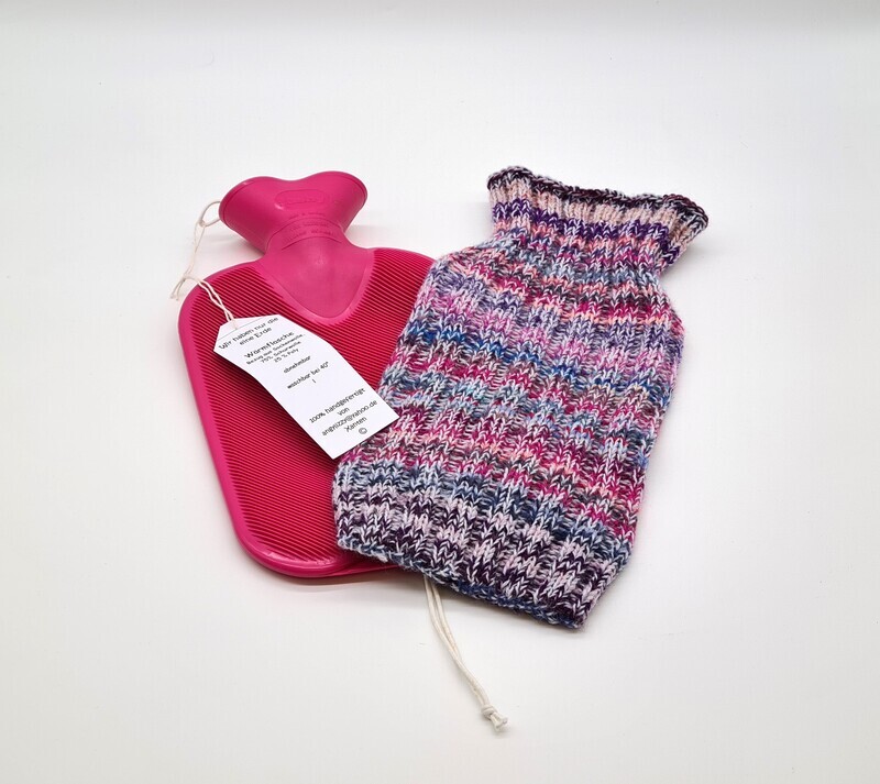 Wärmflasche, Überzug, Sockenwolle, pink, lila, Gestrickt, Handgemacht
