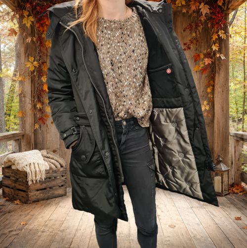 Wellensteyn TRINITY Damen Winter Mantel, Schwarz, Größe S