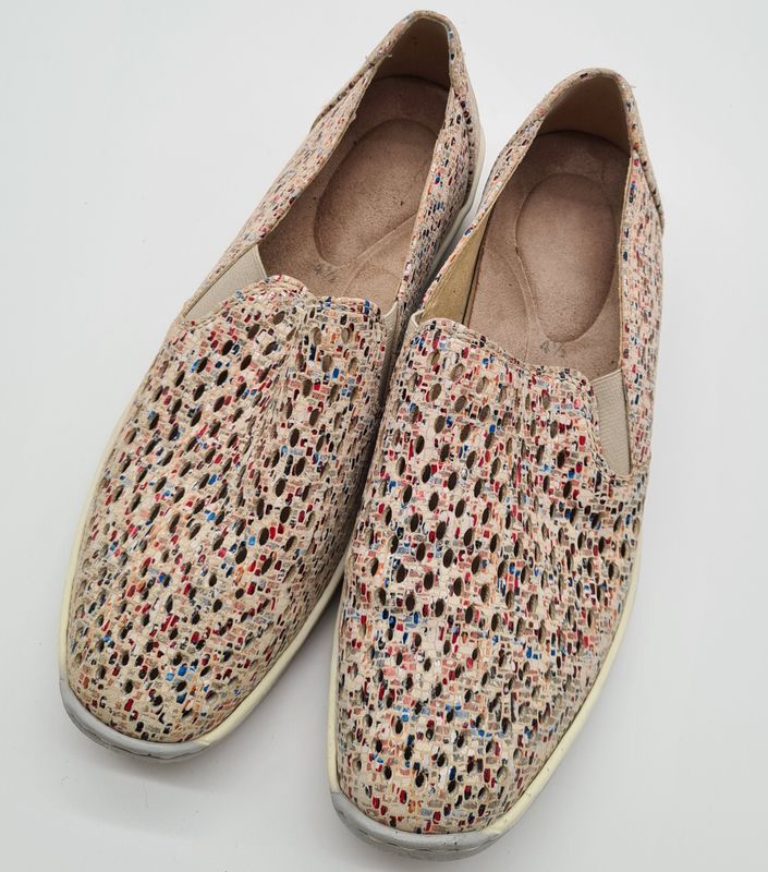 Damen Schuhe, Komfort Slipper, creme, bunt, Größe 37
