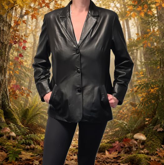 Gazelli Damen-Lederjacke im Blazerstil, Schwarz, Größe 40