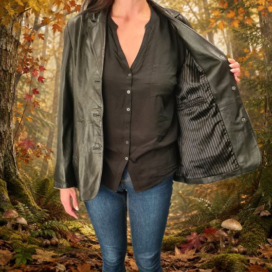 Gazelli Damen-Lederjacke im Blazerstil, Schwarz, Größe 40