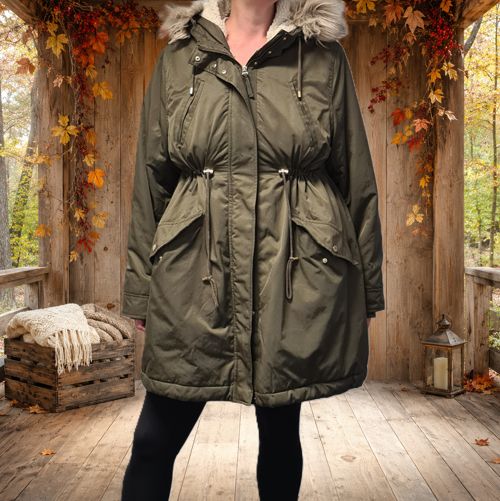H&M MAMA Damen-Umstandsparka, Khaki, Größe XL