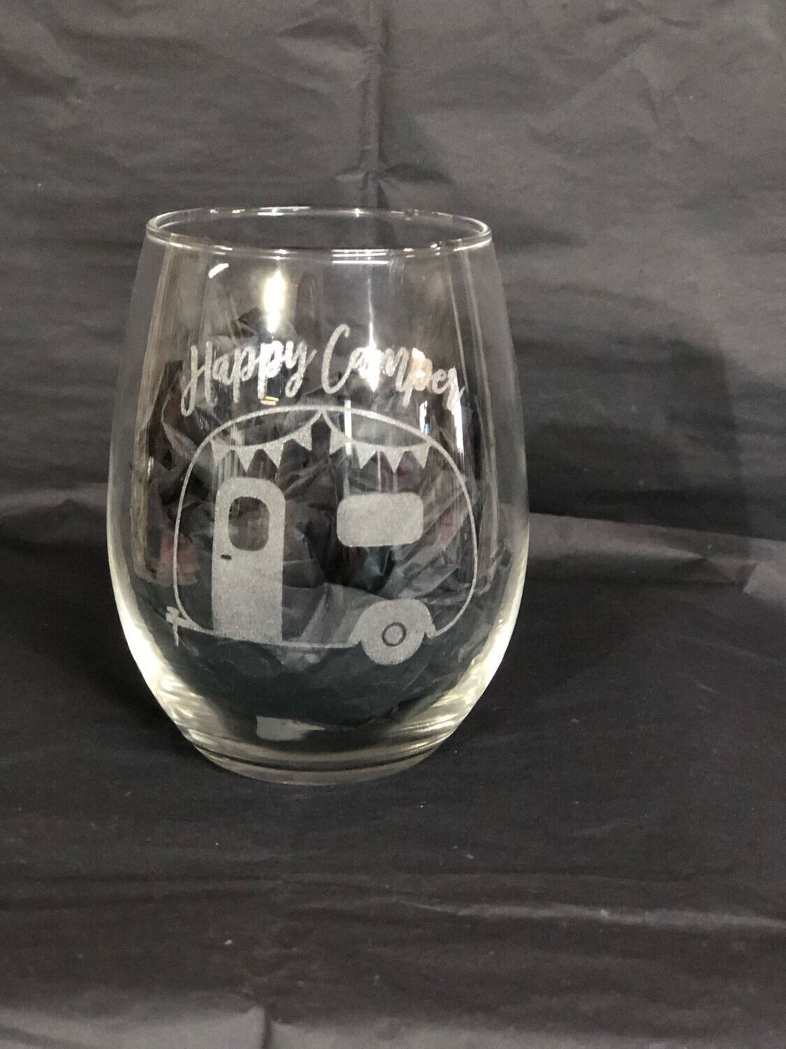 Stemless wine glass - happy camper