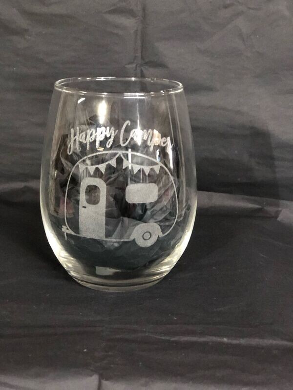 Stemless wine glass - happy camper