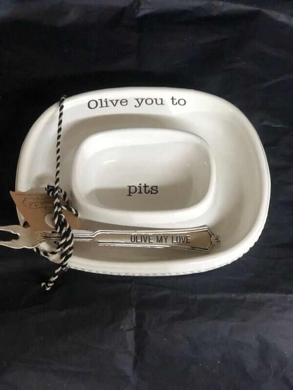 Olive dish with fork