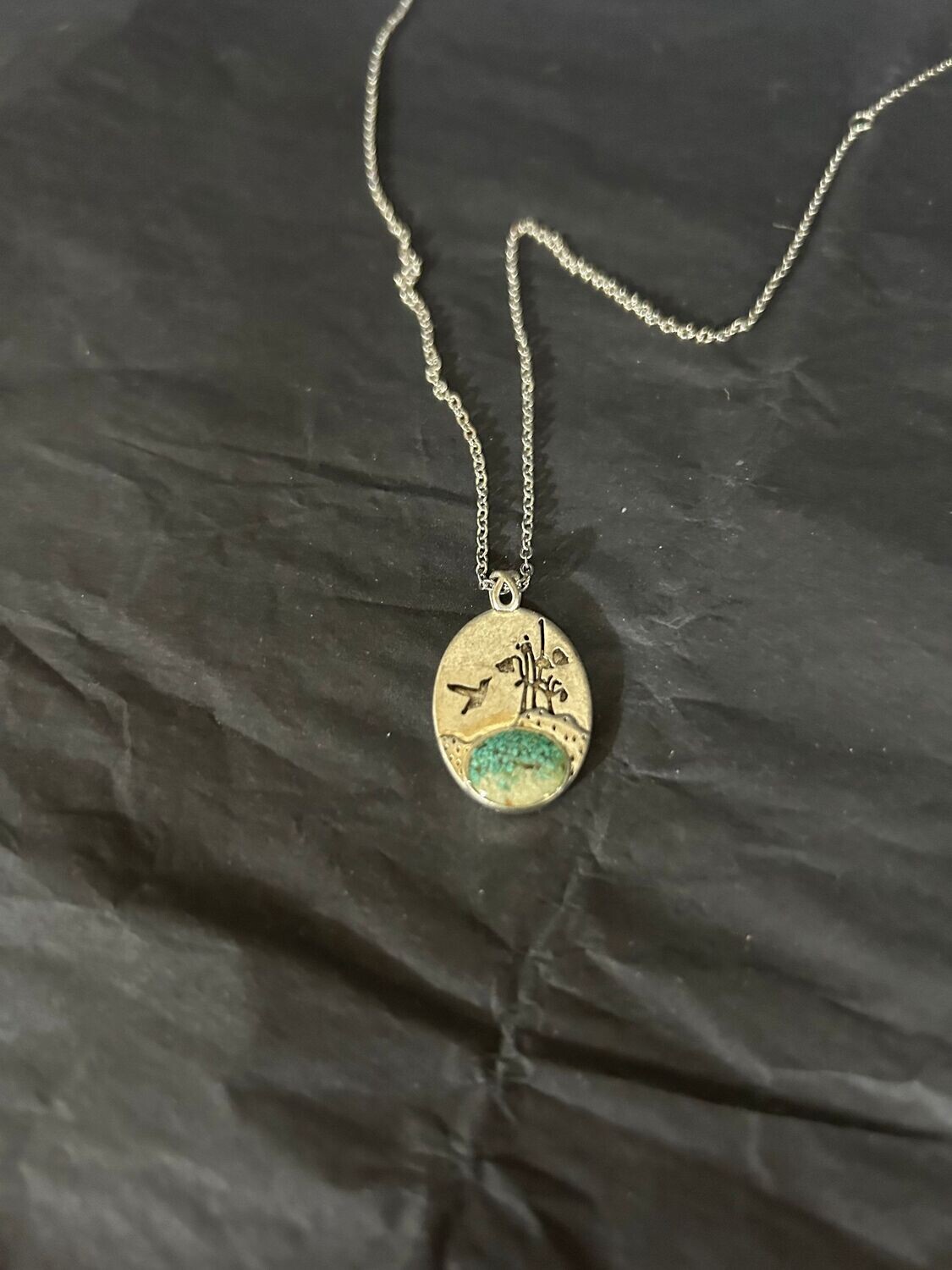 Hummingbird/turquoise sterling silver necklace