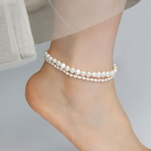 Natural Freshwater Real Pearl Anklet Elastic Foot Bracelet AAA