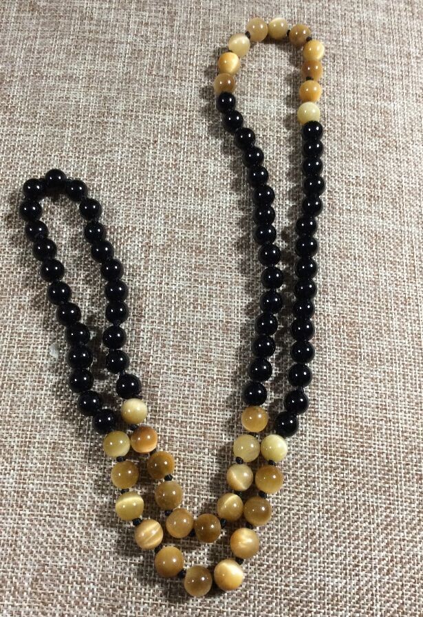 Genuine Black Onyx Golden Tiger's Eye 28" Gem Necklace Men/Women