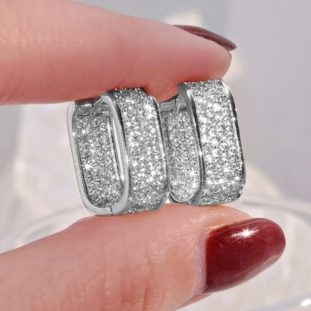 Fashion 925 Silver Crystal Earrings Hoop Huggee
