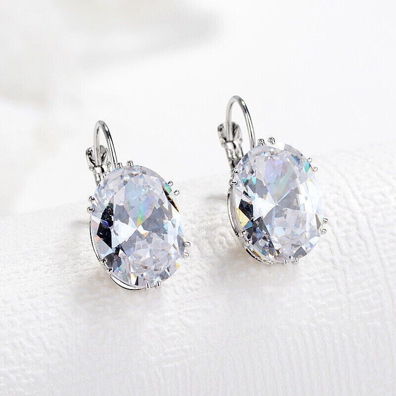 Dangle Drop White Earrings Women Cubic Zirconia  925 Silver