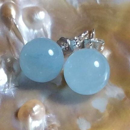 Natural Light Blue 10mm Jade Earrings