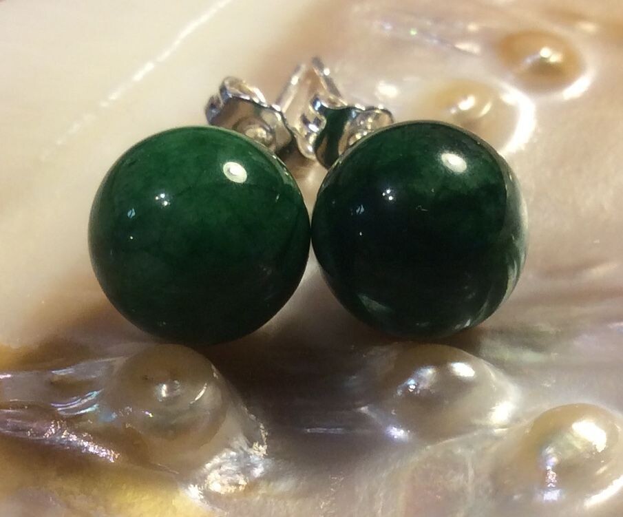 Natural Green Emerald 10mm Jade Gemstone 925 Sterling Silver